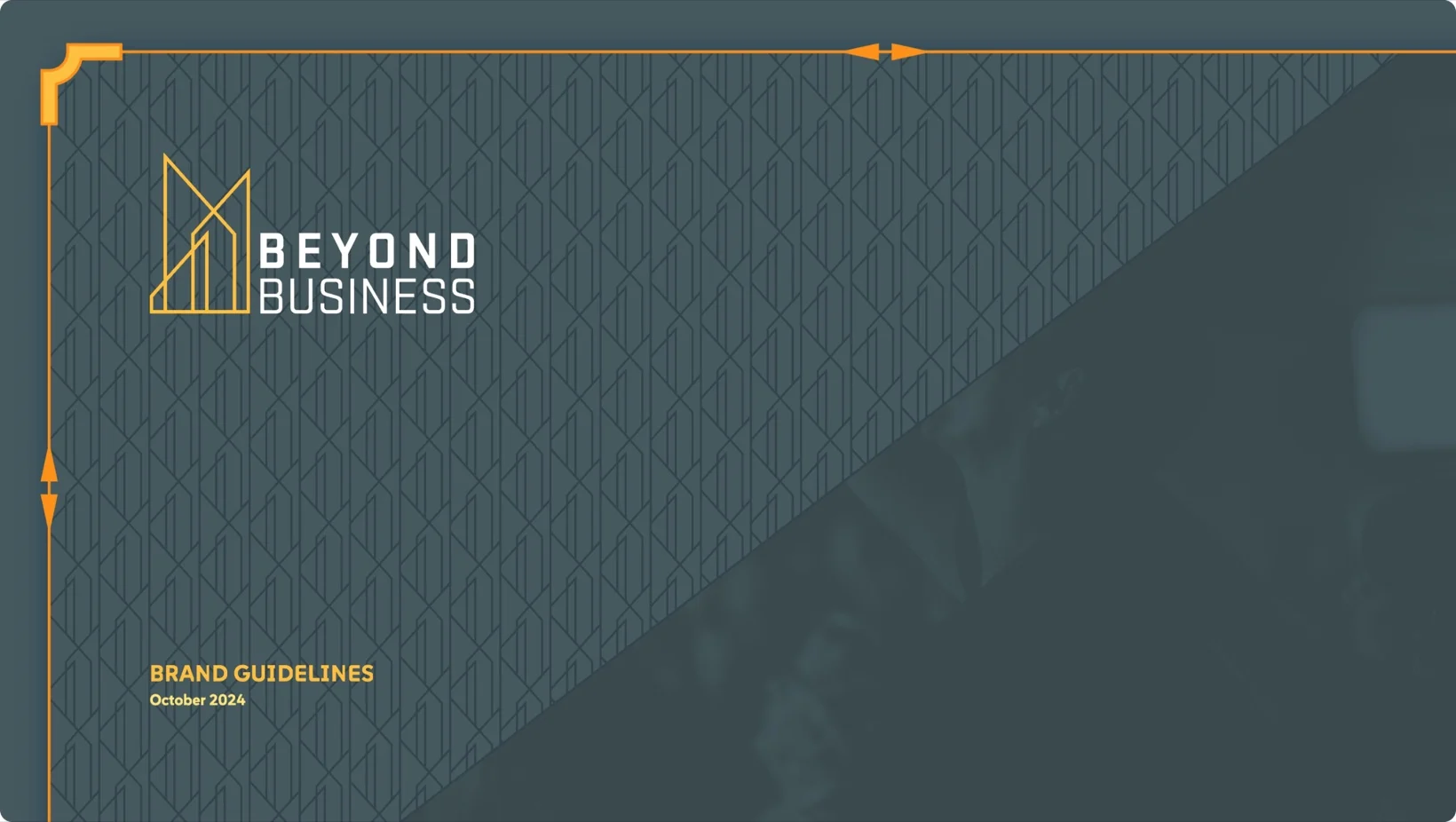 Beyond Business brand guidelines cover with logo on slate pattern