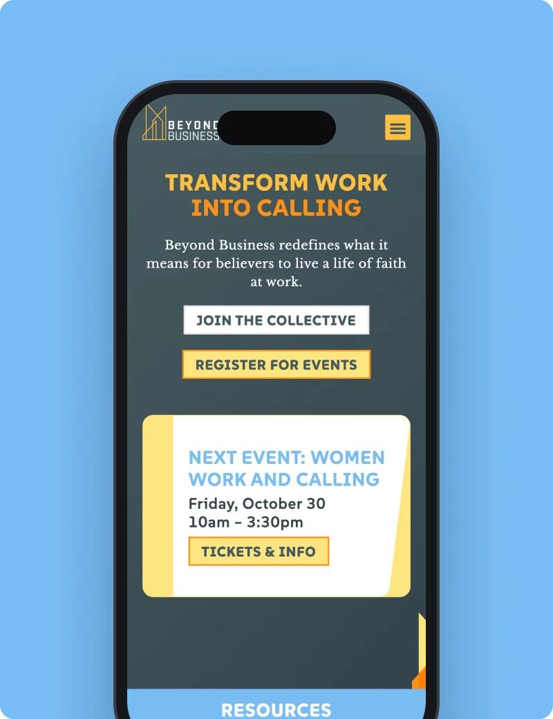 Beyond Business homepage on mobile
