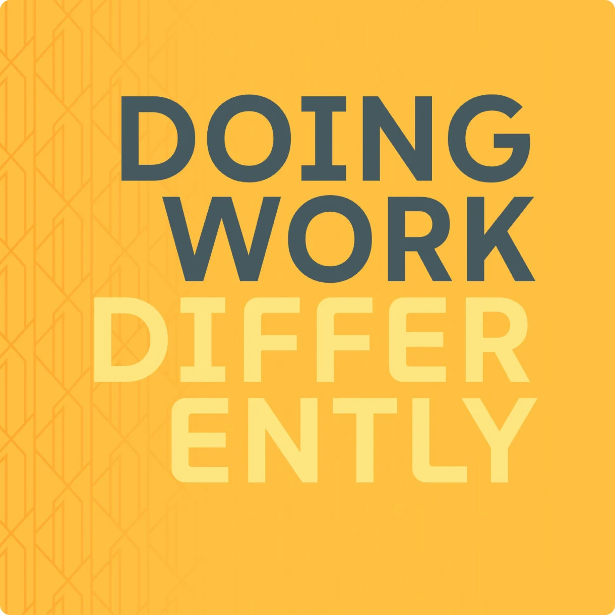 “Doing work differently” brand statement in Beyond Business yellow