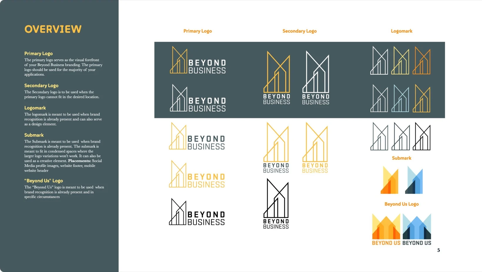 Beyond Business logo suite: primary, secondary, logomark, submark and Beyond Us logos