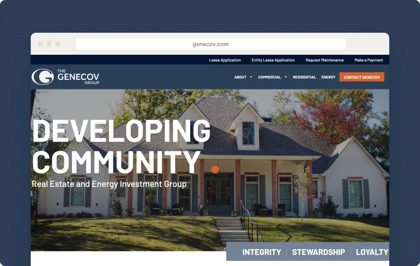 The Genecov Group homepage designed by 14Forty, shown in a desktop browser
