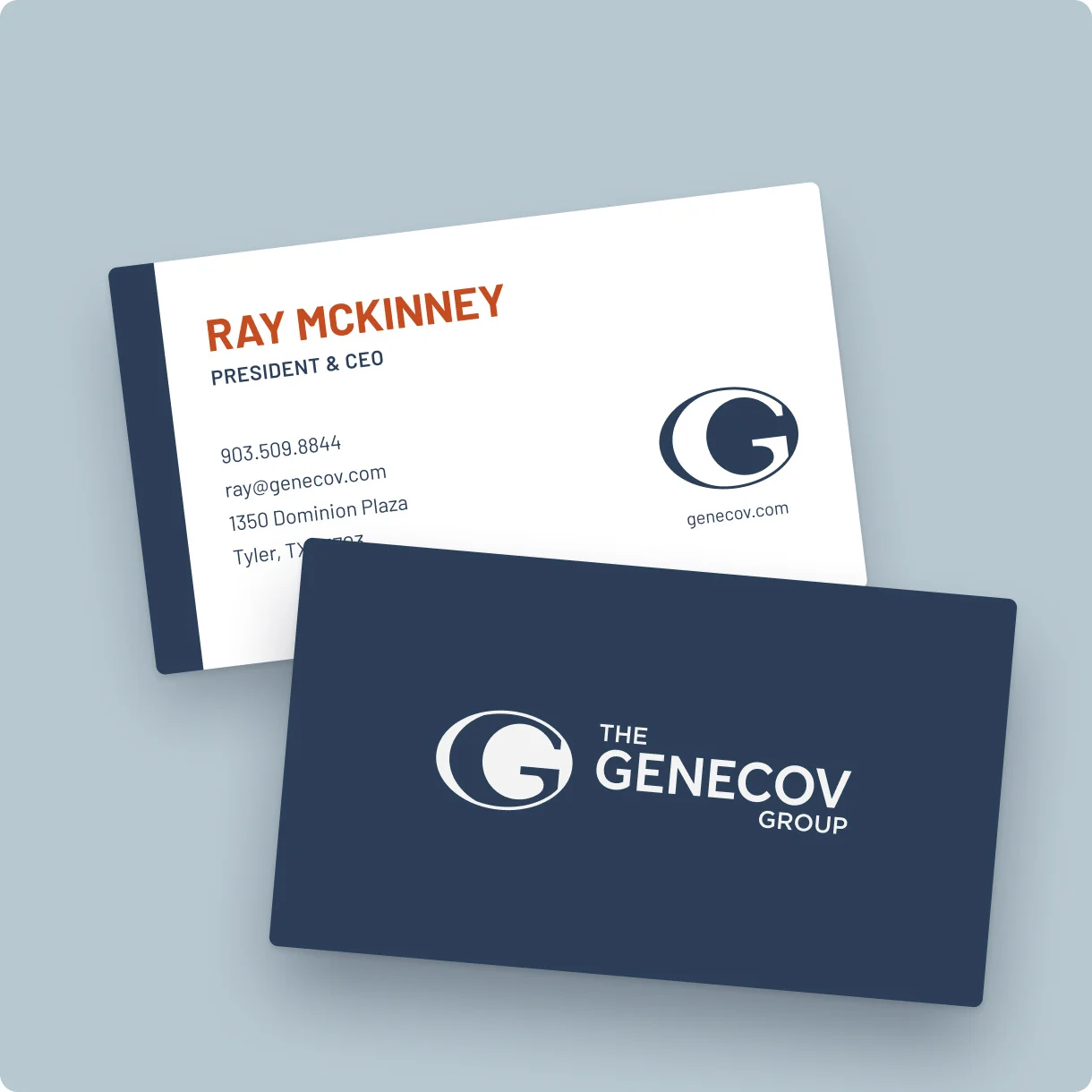 Genecov Group business cards, front and back