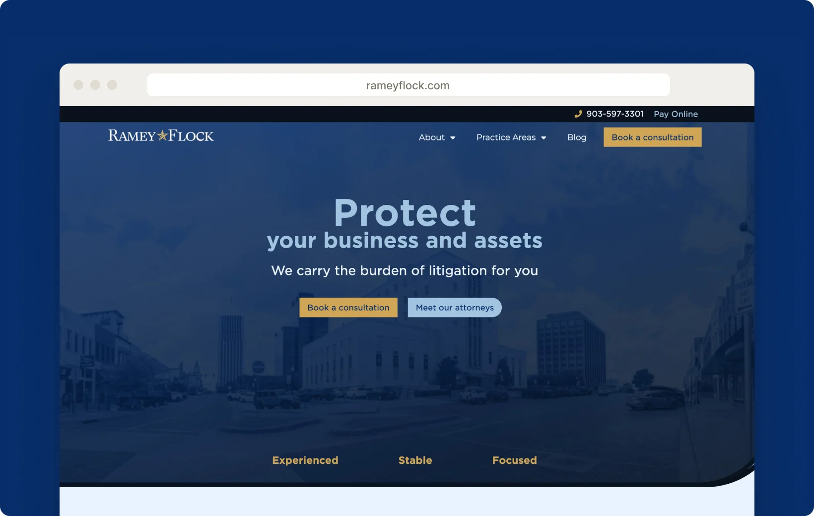 Ramey Flock homepage designed by 14Forty, desktop