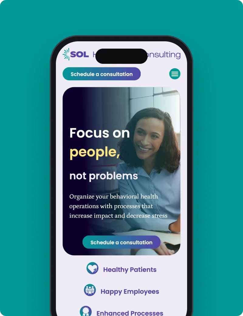 Sol Healthcare Consulting homepage on mobile