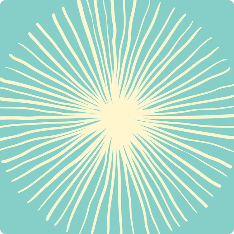 Sol sunburst brand element, light yellow on light teal