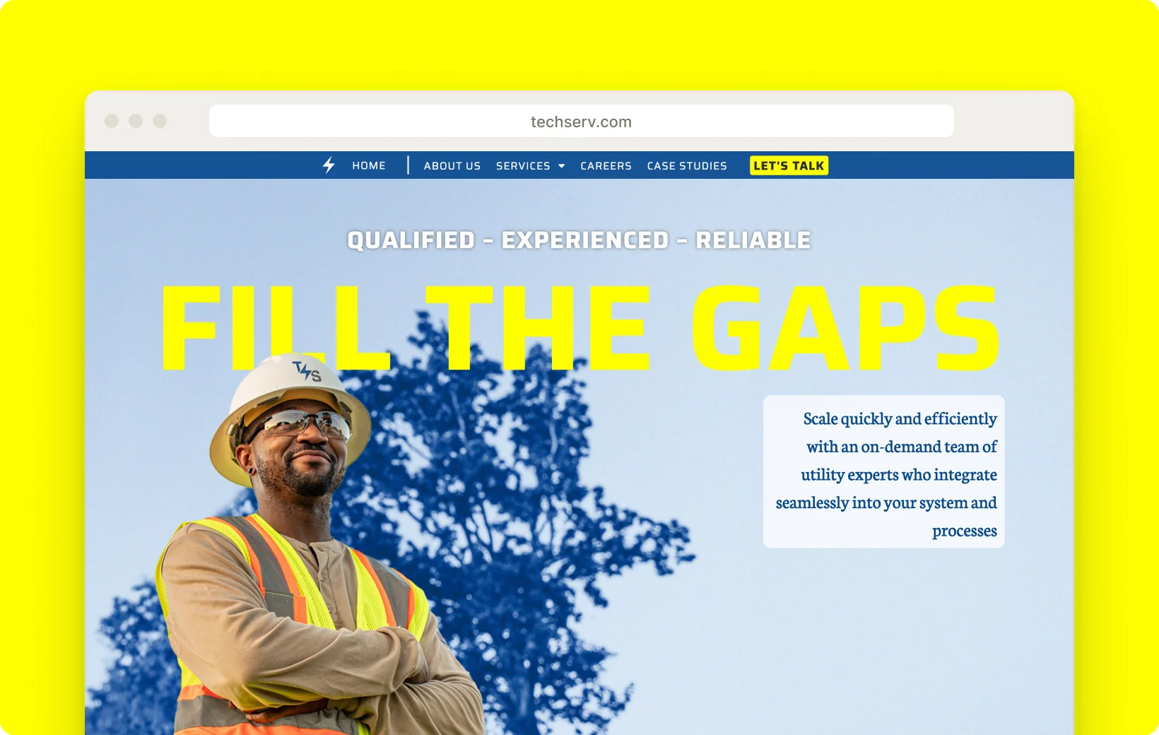 The TechServ homepage on desktop, with the “Fill the gaps” hero
