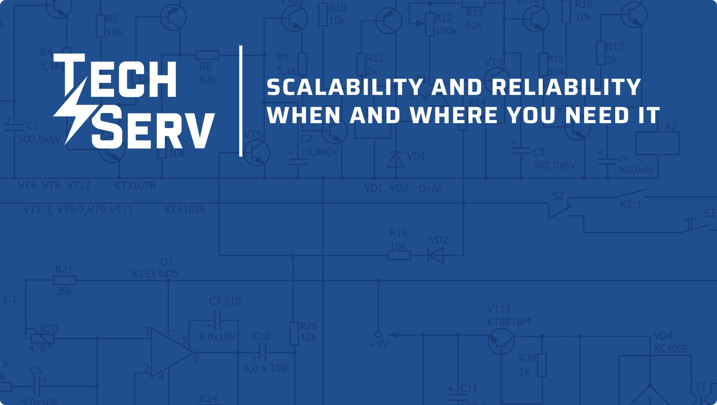TechServ trade-show backdrop: logo and tagline over the circuit-diagram pattern